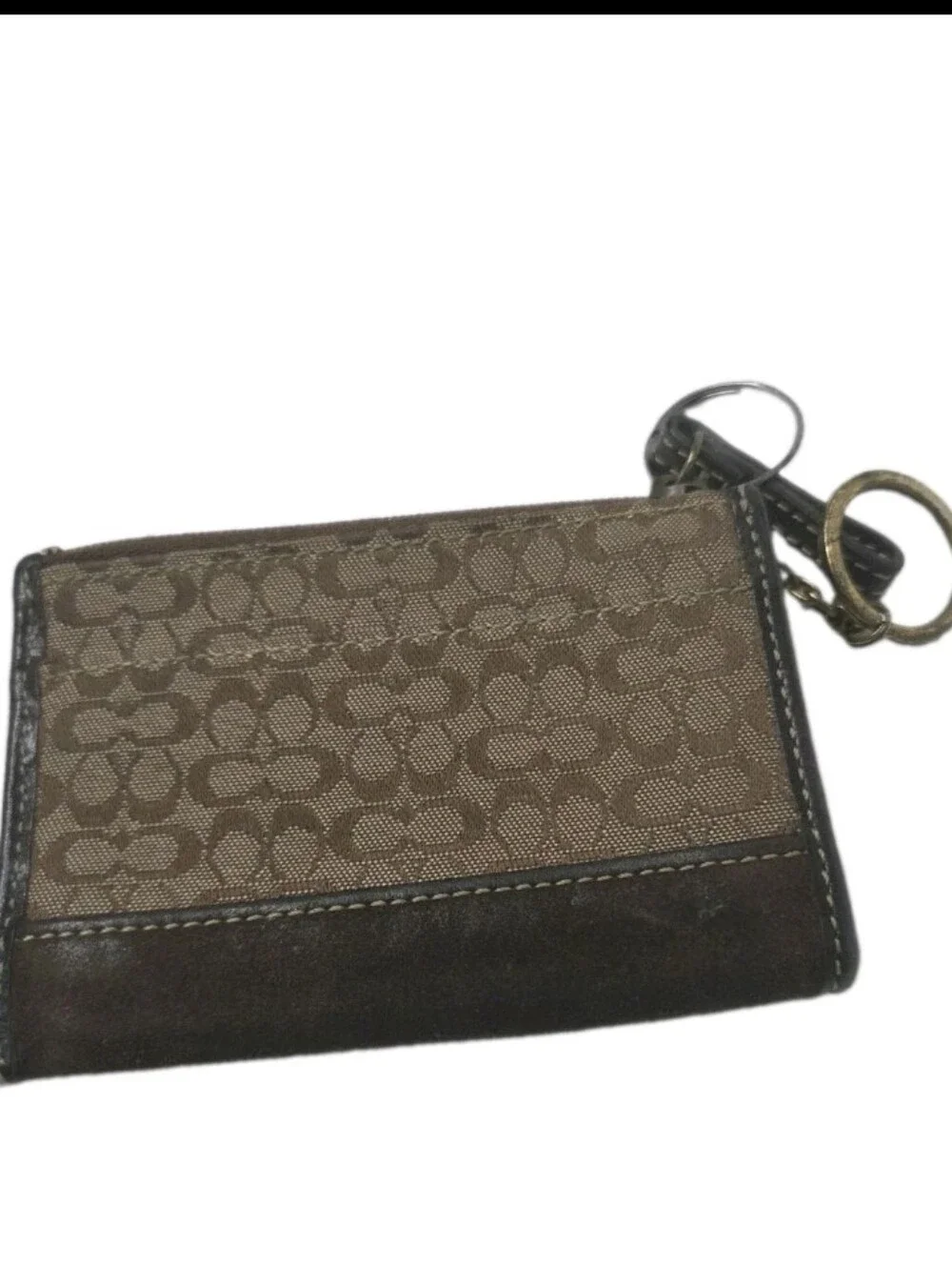 Coach Brown Signature Canvas Card Case with Key Ring